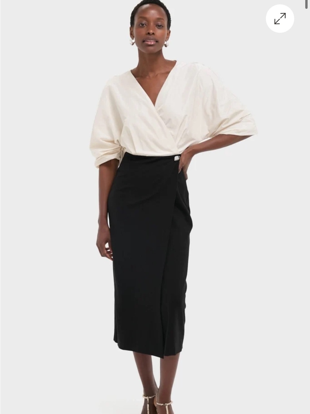 Staud - Ivory and Black Orion Dress - NEVER WORN - Wrap Style, Sculptural Sleeve